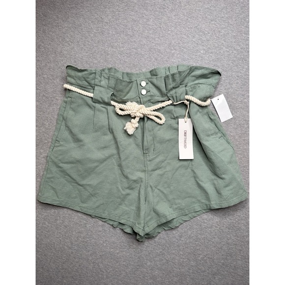 Cotton-Blend Belted Shorts With Linen In Camel - 5
